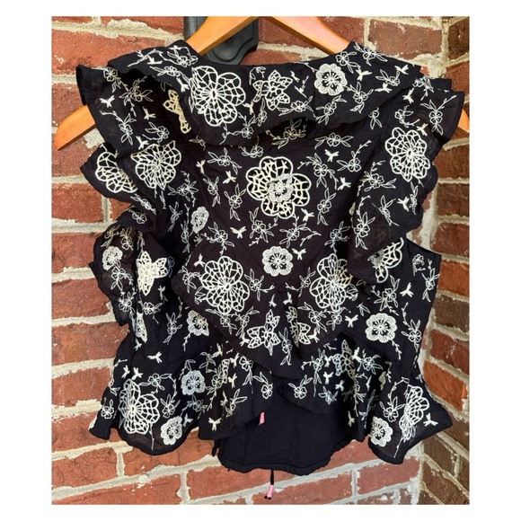 NWOT Anthropologie Embroidered Ruffle Crop Tie Top in Black & White Size XS - Picture 8 of 14